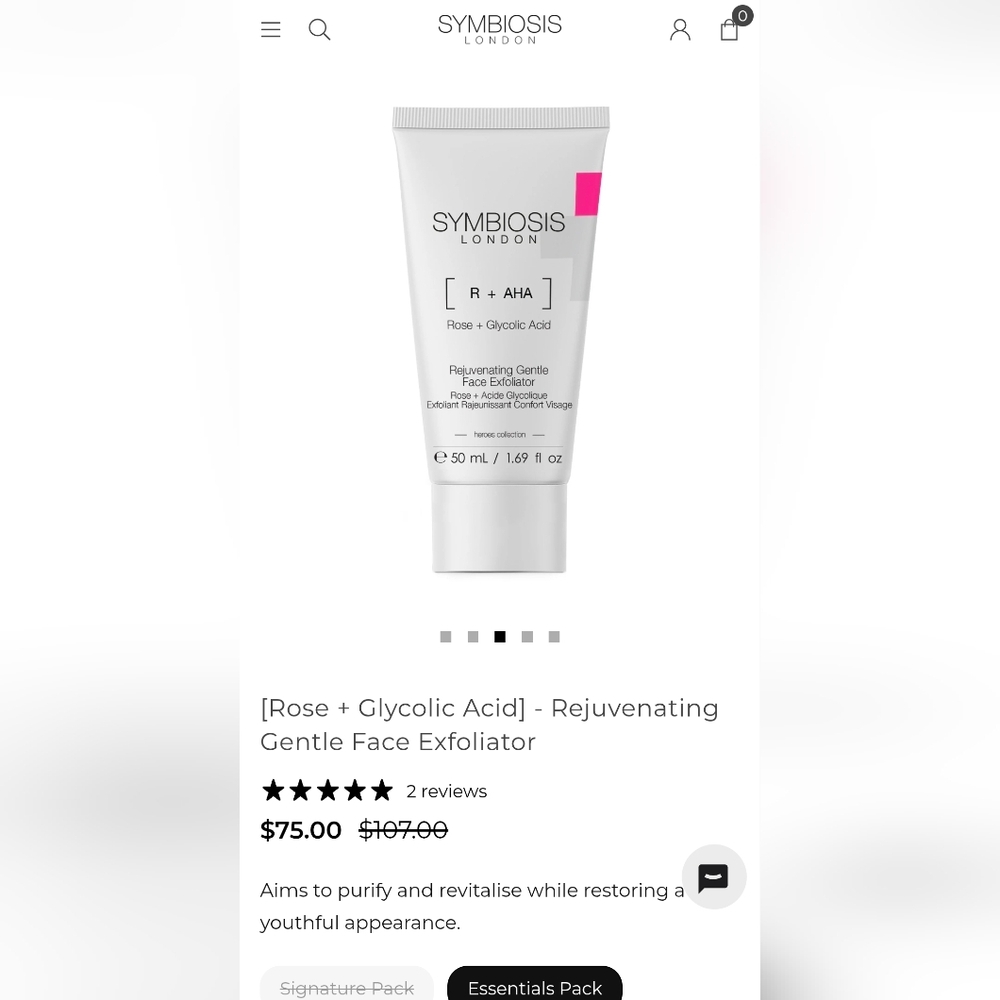 Symbiosis London Rose+Glycolic acid Rejuvenating Gentle Face Exfoliator 50ml NEW